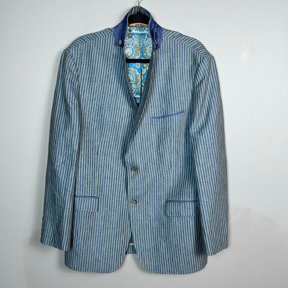Tallia Linen sport coat Men's size 42 R convertible collar striped unique Mason - Picture 3 of 16